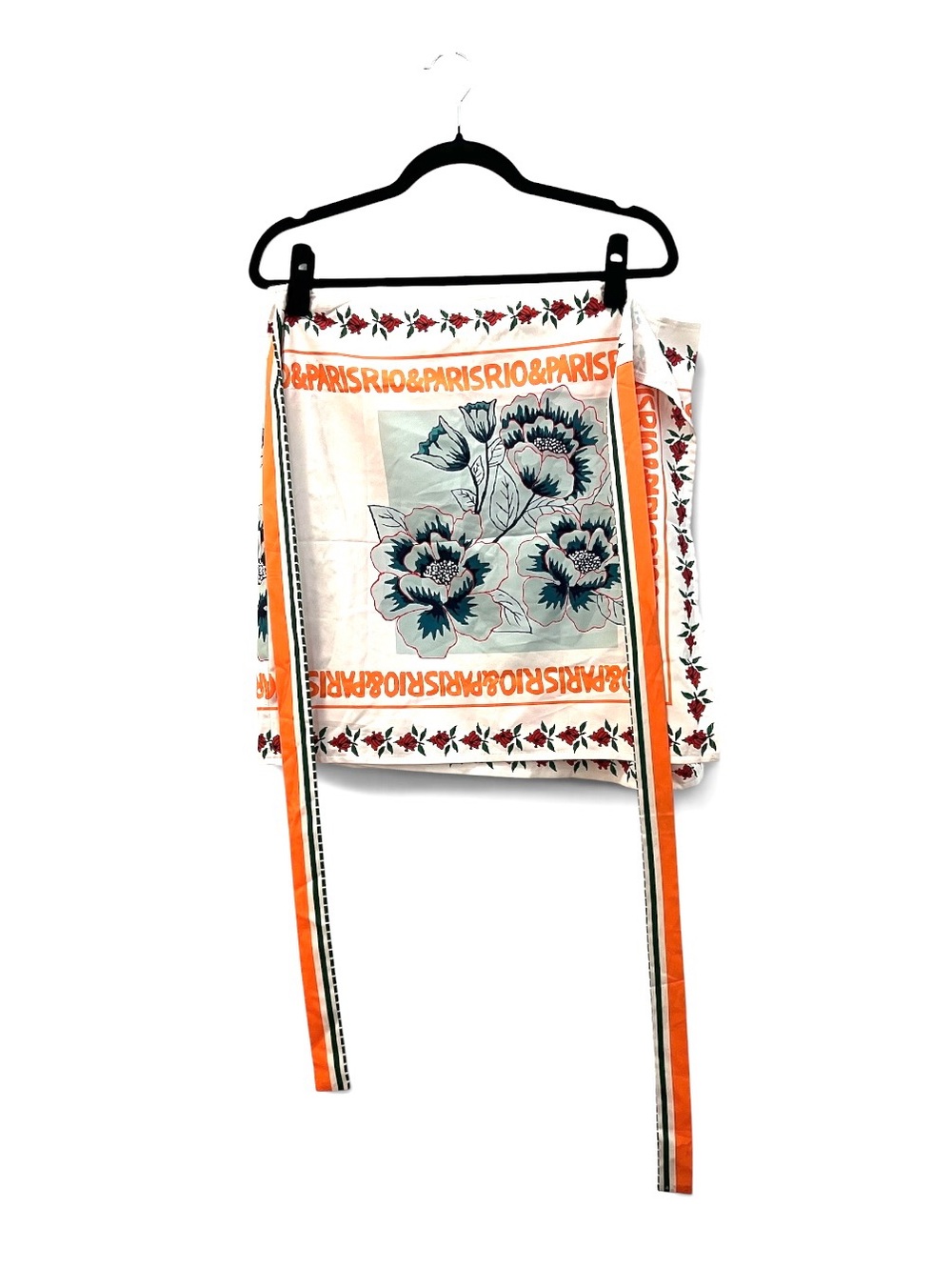 NWT Micas Paris Rio Retro Floral Rose Postcard Print Wrap Mini Skirt Orange